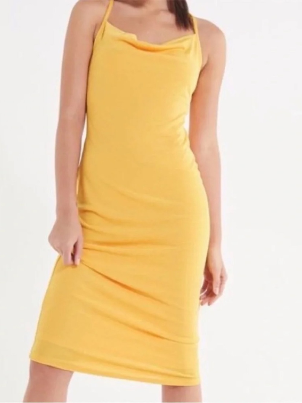 Urban Outfitters Yellow Cowl Neck Open Back Midi Dress S